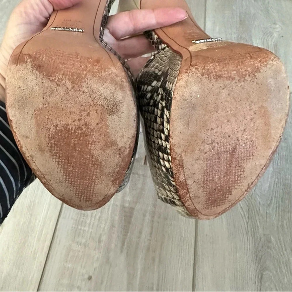 SCHUTZ Peep Toe Fun Leather Snakeskin Heels with Ankle Strap - Picture 4 of 9